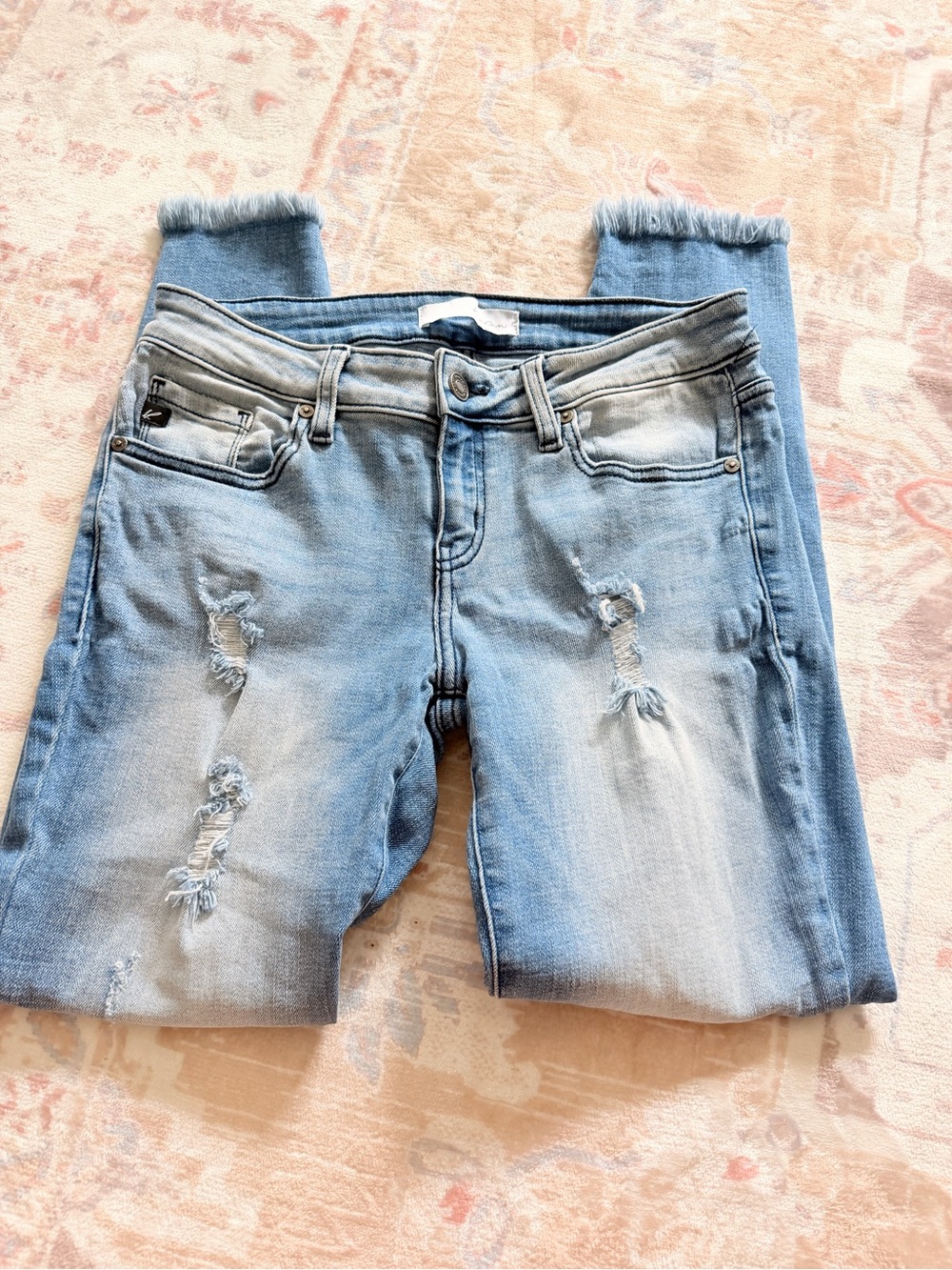 KanCan Light Blue Distressed Skinny Jeans with Frayed Ankles